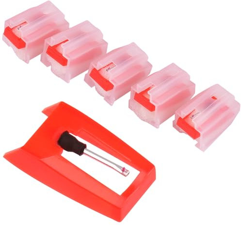 5 Pack Record Player Needle, Universal Compatibility Turntable Stylus Replacement Needle Diamond Vinyl Record Player Accessories for Crosley Victrola ION Jenson LP Phonograph Red
