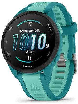 Garmin Forerunner 165, Smartwatch per la corsa, 43mm, Musica, App di Streaming, GPS, Cardio, VO2max, Report mattutino, HRV Status, Piani gratuiti 5K, 10K, 21K e Maratona, Pay (Aqua)