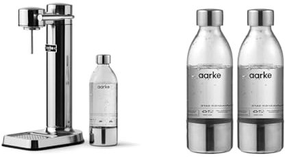 Aarke Carbonator 3, Sparkling Water Maker with Water Bottle, Steel Finish & 2-pack Small PET Bottle for Sparkling Water Maker Carbonator 3, BPA free with Details in Steel, 450ml, AASPB1-STEEL