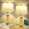 Nachttischlampe 2er Set mit Ladefunktion USB A+C-Anschlüssen, Tischlampe mit Kabel Gold, E27 Fassung, Moderne Lampe mit Weißer Stoff Lampenschirm für Wohnzimmer Schlafzimmer Büro Hotel