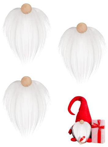 KGDUYC 3-teiliger vorgeschnittener Wichtelbart, zum Basteln, vorgeschnittener Weihnachtswichtelbart, Set, zum Basteln, Plüsch, zum Selbermachen, festliche Dekowichtelfigur, Bart (weiß)