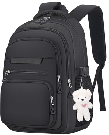 KBTYE Niedlicher Mädchen-Rucksack für Schule, Kinder, Reisen, College, Rucksack für Frauen, Teenager, Studenten, Büchertaschen, ästhetischer Laptop-Tasche, Schwarz, Causal