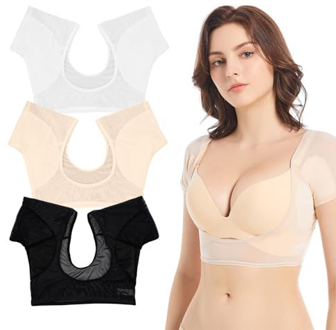 XIAQICA 3 Stück Achselpads Damen Waschbar Underarm Pads Vest Sweat Pads Cotton Absorbent Spitze Breathable Mesh Atmungsaktiv Schweißdicht Weste Stains Sexy Anti Schweiß für Yoga(Weiß, Beige, Schwarz)M