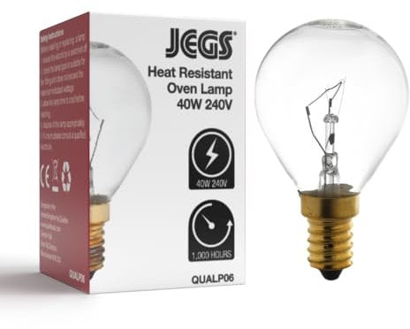 Jegs Heat Resistant 40W 240V SES E14 Oven Lamp 300° Degree Light Bulb Compatible with Neff B1554A0/01 Cookers & Ovens