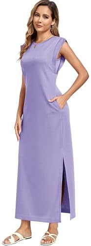 WUWUSKY Vestito Senza Maniche Lungo Abiti Cerimonia Donna Elegante Estivo con Due Tasche