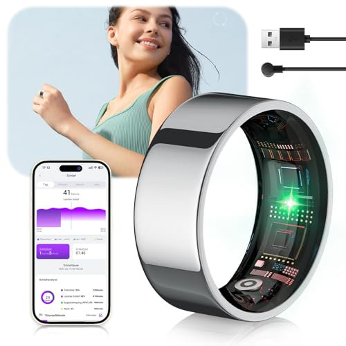 IUHFSIFS Smart Ring 5.Gen【Branchen Nr.1 – 0 Messfehler】& Sportspezifisch Smartring für Damen Herren Schlafen, Herzfrequenz, SpO2, 200 Modi für Android IOS Silver 10#