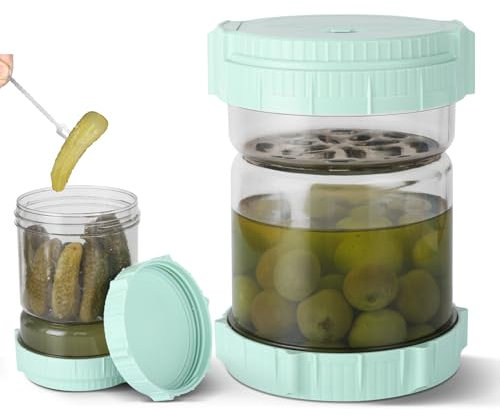 Cozary Tarros de Cristal con Tapa 1479ml/50oz - Táper Hermético para Comida en ABS con Asa y Tenedor, Sin BPA, Lavavajillas, Tarros Cocina Almacenaje para Encurtidos, Aceitunas y Fermentación