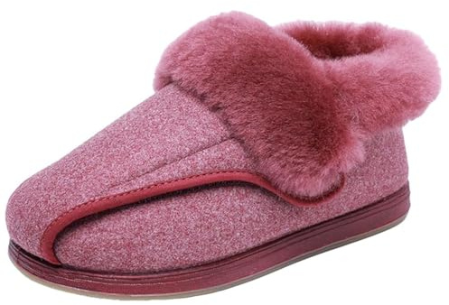Chaussons Femme Pantoufles Chaud Chaussures pour Diabétiques Extra-Larges pour Pieds Gonflés en Peluche Doublure Polaire Automne Hiver pour Intérieur Extérieur Scratch Réglable Mousses à Mémoire