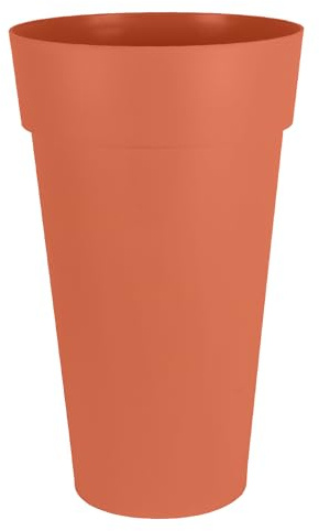 EDA - Pot de Fleur Vase Haut XXL Toscane Ø 48 cm - 90 L - Intérieur & Extérieur - Zone de rétention d'eau pour Limiter l'Arrosage - Plastique Recyclé - Ø 48 x H.80 cm - Orange Terre Battue