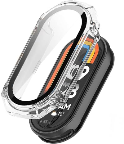 Techsuit für Xiaomi Mi Band 8 und 8 NFC Hülle und Displayschutz mit Gehärtetem Glas, HD Klarheit, Volle Abdeckung, Kratzschutz, Schlankes Design, Defense360 Pro, Transparent