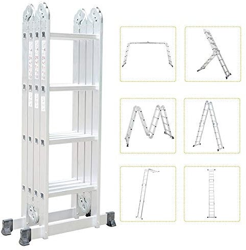 Todeco 6 in 1 Leiter Multifunktionsleiter, 4,78 m Mehrzweckleiter Arbeitsbühne 16 Stufig aus Alu, bis 150 kg, EN 131, Höhe: 1,28-4,78 m