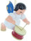 Christbaumschmuck Engel mit Trommel - Blaue Flügel - schwebend - 5,5 cm