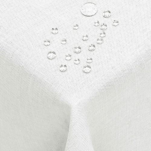 DecoHomeTextil Leinen Optik Farbe Größe wählbar - Eckig 110 x 220 BZW.220x110 BZW. 110x220 cm Weiss mit Lotus Effekt Tischdecke mit Fleckschutz Weiss TD Eckig