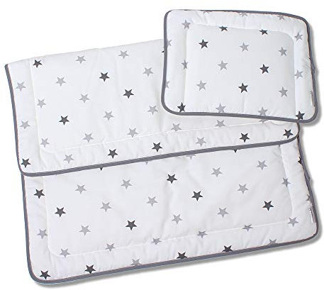 Bett-Set mit Decke und Kissen in verschiedenen Farben und Designs von HOBEA-Germany (Sternenmuster weiß)