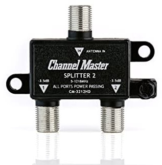 Channel Master Splitter 2 | 2-Way Splitter Distributes Digital HDTV Antenna Signal to 2 TVs, One Input and Two Outputs, Power Passing for Preamplifiers and Boosters, Low-Loss Design, Indoor/Outdoor