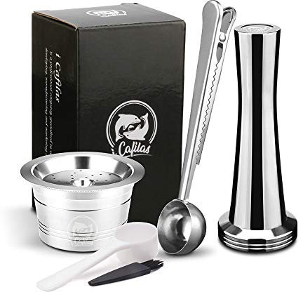 i Cafilas Refillable Coffee Kaffeekapse,Capsule Filter Nachfüllbarer wiederverwendbar Kapsel-Adapter K-fee TCHIBO (Kaffeekapsel + Tamper + Löffel)