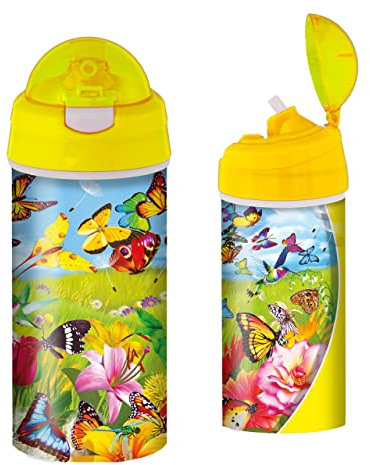 3D LiveLife Drinking Bottle - Butter Flutter from Deluxebase. 3D Lenticular Butterfly Water Bottle with Straw. 600ml kids drinks bottle with original artwork from renowned artist, Michael Searle