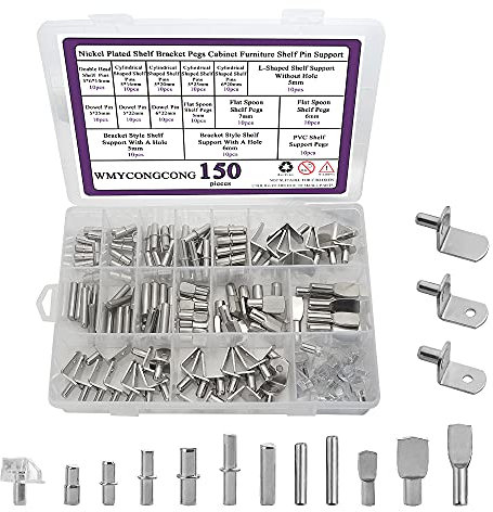 WMYCONGCONG Kit de 150 chevilles d'étagère 7 Styles Chevilles d'étagère Chevilles de support d'étagère Supports d'étagère pour armoire Chevilles pour étagères étagère à livres placard métal nickelé