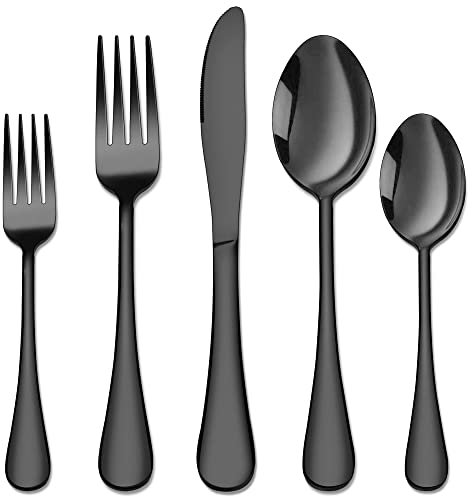 Homikit Besteck Set, Edelstahl poliert 30-teilig Besteckset Essbesteck Set für 6 Personen, Schwarz Tafelbesteck mit Messer Gabel Löffel für Haus Küche Restaurant, Gesund & Rostfrei