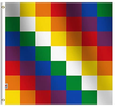Aimara Wiphala Qullasuyu - Bandera tribal andina de 3 x 3 pies, grande de doble cara, tela de satén 100D para exteriores e interiores, 36 x 36 pulgadas, bandera de Bolivia, decoración de casa, patio