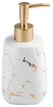 Ceramic Soap Dispenser Pump, 350ml Marble Pattern Bathroom Ceramic Lotion Dispenser Hand Soap Dispenser Bottle Dispenser for Shower (White)