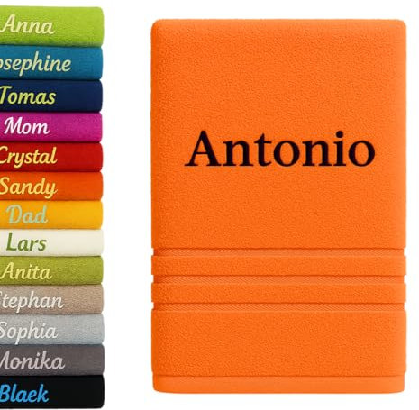 Pet-Jos Badetuch mit Namen Bestickt Duchtuch Geschenk Badetuch 140x70 cm (Orange)