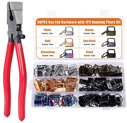 Kinsinder 90Pcs Key Fob Hardware with Pliers, 1 Inch Keychain Hardware with Key Ring, Lanyard Key Fob Hardware for DIY Keychain Wristlet Lanyards Belts