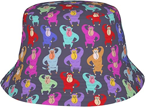 IUBBKI Fischerhut, Regenbogen-Affen, Sonnenhut, Freizeitmütze, Fischerhut, Siehe Abbildung, L-3XL