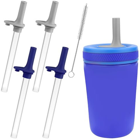 XANGNIER Replacement Straws and Bite Valve Compatible with Zak Designs Kelso 15 oz Tumbler Water Bottle,4 pcs Silicone Straws with Cleaning Brush for Zak 12 oz Toddler Cups,Navy Blue/Light Gray