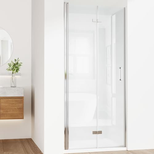 EMKE Duschtür 120 cm, Nischentür Duschabtrennung Schwingtür Dusche Duschwand Falttür Dusche, 6 mm Nano Gehärtetes Glas Duschkabine Duschtrennwand Duschtüren Pendeltür Höhe 195 cm