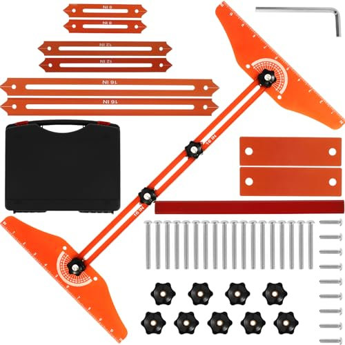 Stair Treads Gauge Template Tool Stair Jig, Aluminum Alloy Stair Measuring Tool High Precision Adjustable Shelf Scribe Layout Tool for Stairs, Risers, Shelf and Cutting Drywall, 8In to 56In(Orange)