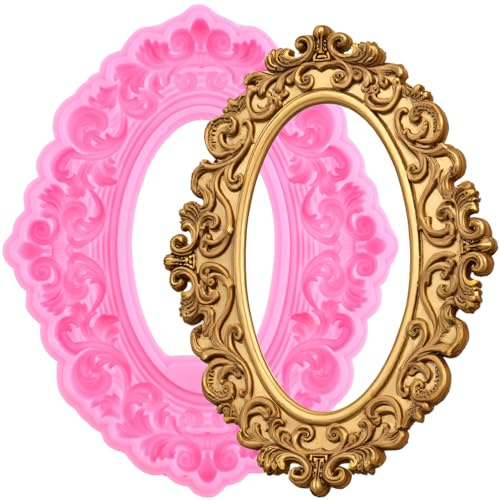 XMOLDNMS Picture Frames Silicone Mould Photo Frame Fondant Mould Baroque Frame Candy Moulds for Cake Decoration Cupcake Topper Chocolate Polymer Clay Gum Paste