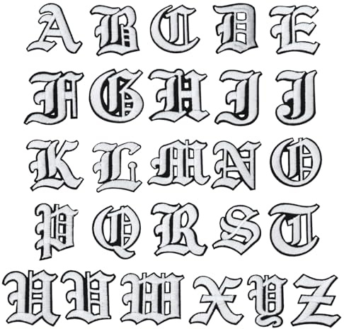 PATIKIL 26 Piezas de Alfabeto Vintage Parche Bordado 2Lx2W Blanco | de Letra Antigua en Inglés, para Coser o Planchar en Parches Decorativos de la A A la Z, para Reparar Ropa Sombreros