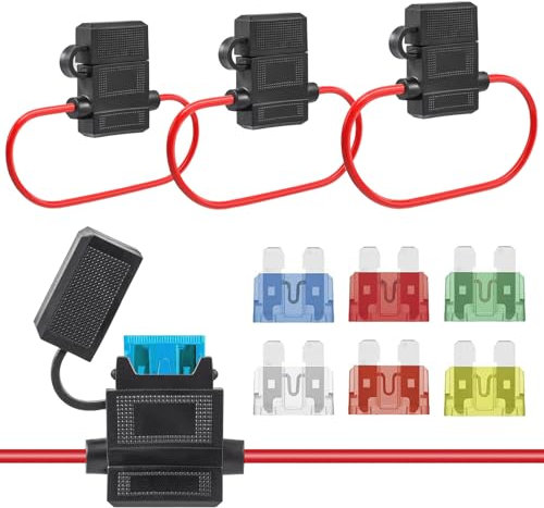 AUKENIEN 6 Stück KFZ Sicherungshalter 12AWG 14AWG 16AWG Inline Flachsicherungshalter Wasserdicht Fuse Holder 12V mit 24pcs 10A 15A 20A 25A 30A 40A Standard Sicherung für Auto LKW Motorrad Wohnmobil
