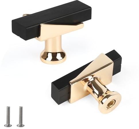 SPDYCESS Möbelknöpfe Schrankknäufe Schubladengriffe Schwarz, Kleiderschrank Griffe Türknäufe, Knöpfe für Schränke mit Schrauben, Schwarz & Gold, Einlochgriff