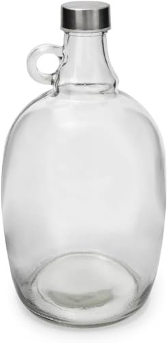 lilawelt24 Flasche mit rundem Griff Rundgriff Henkel Schraubverschlüss Weinballon Glasballon Weinflasche Likörflasche Essig-Öl Schnapsflasche |Karaffe | Leere Glasflasche| Wasserflasche (2l)