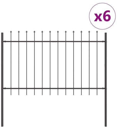 vidaXL Graues Stahlzaunpaneel-Set aus 6 UV-beständigen Außenbarrieren mit modernem Design, einfacher Montage, großen Abmessungen langlebigem Sicherheitsschutz
