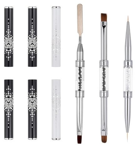 Bewudy 3 Stück Dual-Ended Pinsel für Gelnäge, Doppelseitige Pinsel Nailart Nagelpinsel Gelpinsel Fineliner Gel-Pinsel Linienpinsel Nagel Werkzeugen Zubehoer für UV Gel Nagellack Nail Art