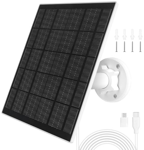 URAQT Solarpanel für Eufy kamera, 5W Kamera Solarpanel Kompatibel mit Eufycam, Solarmodul für Überwachungskamera Aussen Akku mit Micro USB-C Adapter, IP65 Wasserdicht, Verstellbarer Bügel