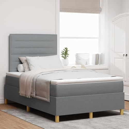 Hoopleep Boxspringbett mit Matratze Hellgrau 120 x 200 cm, Modernes Bett mit verstellbarem Kopfteil, Stoffbezug, Robustes Kiefernholz & Holzwerkstoff Rahmen, Geräuscharm
