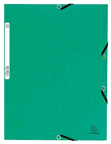 Exacompta 55303E Einschlagmappe. Aus extra starkem Colorspan-Karton DIN A4 mit 3 Klappen und Gummizügen grün Sammelmappe Dokumentenmappe ideal für Büro und Schule
