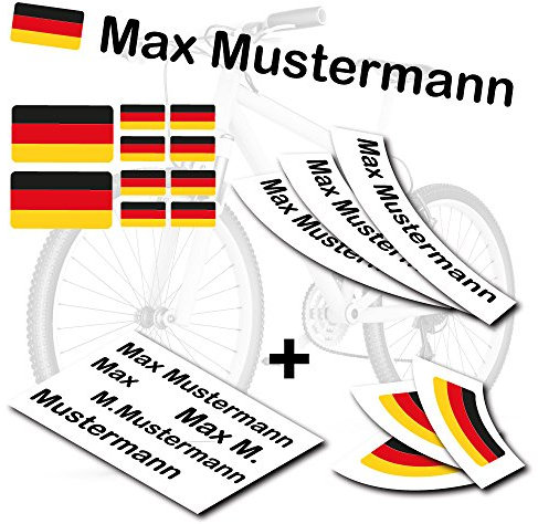 TOP Namensaufkleber 2er Set inkl. Deutschland Flagge als Aufkleber Sticker Fahrrad Auto | S | S4B0177