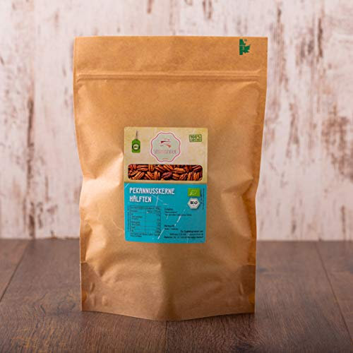 süssundclever.de® Bio Pekannusskerne | 500 g | Hälften| ungezuckert | plastikfrei und ökologisch-nachhaltig abgepackt