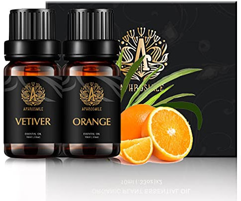Juego de aceites esenciales de aromaterapia de grado terapéutico – Kit de aceites esenciales de vetiver de naranja dulce, 100% puro, aceites aromáticos para difusor, masaje, humidificador 2 x 10 ml
