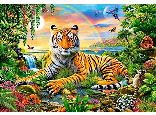 5D Diamond Painting Diamant Malerei Painting Bilder, Wowdecor Tiger König Blumen Baum Tiere Full Set Groß DIY Diamant Gemälde Malen Nach Zahlen