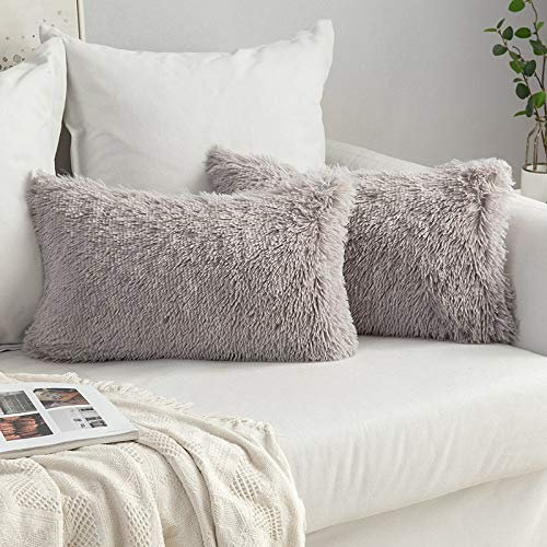 MIULEE 2er Set Kissenbezüge Künstlich Pelz Sofakissen Dekorative Dekokissen Kuschelkissen Plüschkissen Kuschelig Couchkissen Superweich Kissen Flauschig Kissenbezug für Sofa 30x50 cm Grau