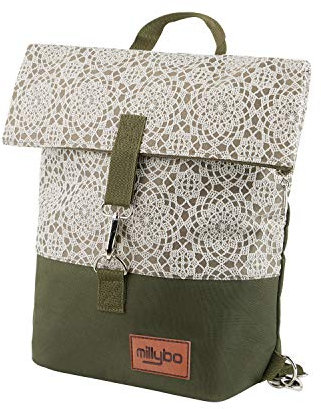 millybo Sweet Fahrradtasche Gepäckträgertasche Damen Rucksack Spitzenmuster (800.003 olive-N)