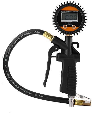 Qiilu Tyre Pressure Gauge, Universal Car Motorcycle Digital Tire Inflator Pump Gun Tyre Pressure Gauge Air Inflation Tester Digital Table Safety Barometers