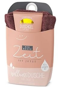 LaVida Relax-Geschenk-Set, Wellness Dusche, Die Beste Zeit..., Duschgel- zertifizierte Naturkosmetik mit einem Handtuch aus Bio-Baumwolle