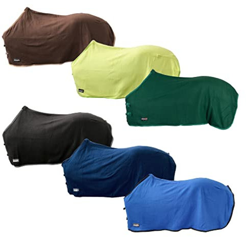 RL24 - Abschwitzdecke Basicline – Pferdedecke mit Schweifkordel, Widerristpolster & Metallverschluss – atmungsaktive Fleecedecke – Pferde Zubehör – Transportdecke in Dunkelgrün – 75cm